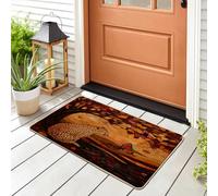 Fall Leopards Front Black Door Mat Outside Inside Entrance 29 * 17, Novelty Autumn Stained Glass Outdoor Indoor Non Slip Doormat, Small Cheetahs Shoes Off Doormat for Patio Interior Garage