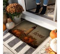 Fall Lighthouse Doormat, Orange Pumpkin Welcome Mat for Indoor & Outdoor Entryway Rustic Decor, Rubber Waterproof Non-Slip Dust Control Door Mats, Easy Maintenance 29x17 Inch