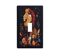 Fall Lion Leaf Decorative Light Switch Cover Wall Plate 1 Gang Single Toggle, Autumn Aesthetic Stars Night Electrical Faceplate for Kitchen Bathroom, Animal Switchcover Decor
