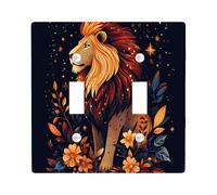 Fall Lion Leaf Decorative Light Switch Cover Wall Plate 2 Gang Double Toggle, Autumn Aesthetic Stars Night Electrical Faceplate for Kitchen Bathroom, Animal Switchcover Decor