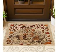 Fall Maltese Dog Front Black Door Mat Outside Inside Entrance 29 * 17, Autumn Stacked Puppy Weird Outdoor Ultra Thin Doormat, Small Maple Leaf Print Shoes Off Door Rug for Patio