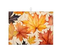 Fall Maple Dish Drying Mat Absorbent Draining Board Pad for Kitchen Counter Colorful Autumn Coffee Mat Dishes Drainer Protector with Hanging Loop 18 x 24 Inch