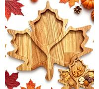 Fall Maple Leaf Charcuterie Board, Harvest Wooden Serving Tray | Wooden 3-Compartment Fall Party Snack Platter, Autumn Snack Serving Sectional Plate for Halloween Thanksgiving Home Gift