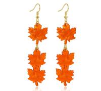 Fall Maple Leaf Earrings for Women -Cute Long Dangle Jewelry, Autumn Accessories Thanksgiving Gifts, Regular Size, Acrylic, No Gemstone