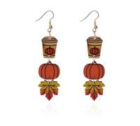 Fall Maple Leaf Earrings for Women Cute Wooden Pumpkin Turkey Dangles Autumn Thanksgiving Holiday Jewelry Gifts, M, Alloy Steel, No Gemstone