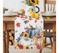 Fall Maple Leaf Flower Squirrel Table Runner 72 Inches Long, Thanksgiving Pumpkin Plant Washable Table Runners Heat-Insulation Kitchen Dining Table Decorations for Home Party Decor 13x72in