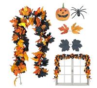 Fall Maple Leaf Garland - Halloween Pumpkin Garland for Mantle - Decorative Wreath with Leaves and Vineyards Flexible for Outdoor Indoor Window Table Patio Porch and Fireplace Mantel