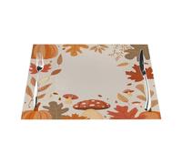 Fall Maple Leaf Mushroom Vinyl Placemats Set of 1 for Dining Tables,Kitchen Table Mats Heat Resistant Washable Wipeable PVC Place Mat