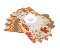 Fall Maple Leaf Mushroom Vinyl Placemats Set of 4 for Dining Tables,Kitchen Table Mats Heat Resistant Washable Wipeable PVC Place Mat