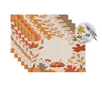 Fall Maple Leaf Mushroom Vinyl Placemats Set of 6 for Dining Tables,Kitchen Table Mats Heat Resistant Washable Wipeable PVC Place Mat