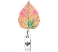 Fall Maple Leaf Retractable Badge Reel, Acrylic Thanksgiving Badge Holder with Alligator Clip, Colorful Glitter ID Card Name Badge Clip for Nurses Teachers Women Men Office Staff