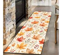 Fall Maple Leaf Runner Rug Non-Slip Kitchen Mat Autumn Decor 60x180cm | Orange-Red Berries and Orange Maple Leaf Carpet Soft Machine-Washable Rustic Runner Rug for Farmhouse Dorm Hallway Bedroom