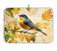 Fall Maple Leaves Bird Dish Drying Mat for Kitchen Counter,Absorbent Dishes Drainer Mats Washable Dish Drying Pad for Worktop Draining Racks,61x46cm