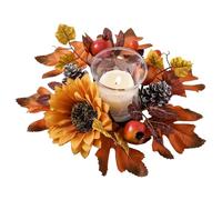 Fall Maple Leaves Candle Rings | Candle Rings For Tapers - Artificial Candle Garland Holder Table Decor Centerpiece, 9.84x9.84inch Maple Leaves Candle Rings Wreaths With Sunflower Thanksgiving Day Rin