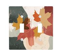 Fall Maple Leaves Decorative Switch Cover 2 Gang Double Toggle, Autumn Abstract Mid Century Switchcover Wall Plate, Vintage Retro Electrical Faceplate for Bedroom Living Room Decor