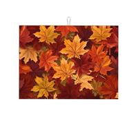 Fall Maple Leaves Dish Drying Mat Absorbent Draining Board Pad for Kitchen Counter Colorful Autumn Coffee Mat Dishes Drainer Protector with Hanging Loop 18 x 24 Inch