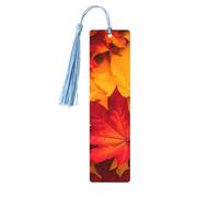Fall Maple Leaves Double-Sided Print Fall Maple Leaves Bookmarks Wooden Book Marks with Sky Blue Tassel, Autumn Lightweight Page Markers Reading Accessories