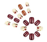 Fall Maple Leaves Press On Nails Short Square Thanksgiving False Nails Autumn Stick On For Celebrations 24Pcs Easy Apply Nail