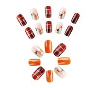 Fall Maple Leaves Press On Nails Square False Full Covers Artificial 24Pcs Stick On For Women Festive Nail Art