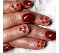 Fall Maple Leaves Press on Needle Short Square Thanksgiving False Nails Autumn Stick on Nails for Celebrations 24Pcs Stick on Nail Party Daily Wear