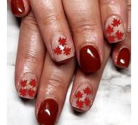 Fall Maple Leaves Press on Needle Short Square Thanksgiving False Nails Autumn Stick on Nails for Celebrations 24Pcs Press on Short Square Fall Designs Artificial