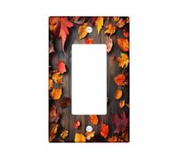Fall Maple Leaves Switch Cover Wall Plate 1 Gang Single Rocker, Autumn Wooden Rustic Electrical Faceplate for Bedroom Bathroom Decor, Vintage 3D Cool Standard Size Switchplate