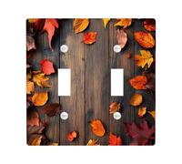 Fall Maple Leaves Switch Cover Wall Plate 2 Gang Double Toggle, Autumn Wooden Rustic Electrical Faceplate for Bedroom Bathroom Decor, Vintage 3D Cool Standard Size Switchplate