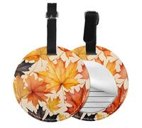 Fall Maple Round Luggage Tag 4PCS Colorful Autumn PU Leather Travel Bag Tag ID Labels Name Card Holder wtih Buckle for Luggage Suitcase Backpacks