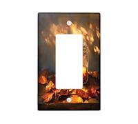 Fall Mason Jar Candle Decorative Light Switch Cover Plate 1 Gang Single Rocker, Autumn Rustic Leaves Electrical Faceplate for Kitchen Bathroom, Farmhouse Switchcover Decor