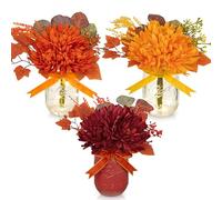 Fall Mason Jars Centerpieces with Lights for Table, Fake Mums Artificial Flowers Floral Arrangements for Autumn Decor, Faux Mums in Mason Jars Fall Decorations for Home, Harvest, Thanksgiving Decor