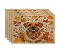 Fall Mastiff Dog Placemats Set of 4, 12x18 Inch, Autumn Retro Paper Cut Craft 4Pcs Table Mats for Home Dinning, Maple Leaf Holiday Party Kitchen Decor