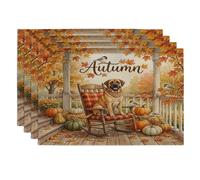 Fall Mastiff Dog Placemats Set of 4, 12x18 Inch, Holiday Pumpkins Birds 4Pcs Seasonal Table Mats for Dinning, Autumn Holiday Home Kitchen Decor