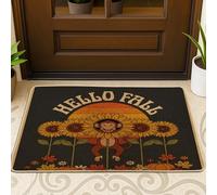 Fall Monkey Pattern Black Door Mat Outside Inside Entrance 29x17 Inch, Autumn Weird Vintage Sunflower Outdoor Non Slip Doormat, Small Retro Pumpkin Print Patio Garage Shoes Off Door Rug