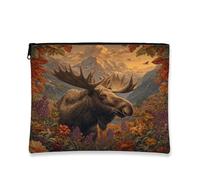 Fall Moose Deer Makeup Bag 7x9 Inch for Travel Purse, Fantasy Magic Autumn Forest Wildlife Pattern Cosmetic Pouch for Women, Animal Scenery Portable Canvas Zipper Organizer
