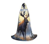 Fall Moose Deer Print Hooded Wizard Robe Halloween Cloak Medieval Renaissance Cosplay Christmas Party Outfits