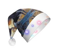 Fall Moose Deer Print Santa Hat With Led Lights, Funny Christmas Hats For Adults For New Year Holiday Party Supplies