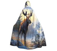 Fall Moose Deer print Unisex Medieval Viking Hooded Cape Cloak for Halloween Cosplay, Christmas Party Costume Outfits