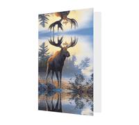 Fall Moose Deer Printing Vertical Love Buckle Pearl Paper Holiday Greeting Card With Envelopes For Friends, Family