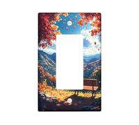 Fall Mountain Nature Decorative Switch Cover 1 Gang Single Rocker, Autumn Forest Bench Wall Plate Cover, Standard Size, Landscape Scenic Electrical Faceplate for Bedroom Living Room Decor