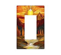 Fall Mountain Nature Decorative Switch Cover 1 Gang Single Rocker, Autumn Stained Glass Woodland Switchcover Wall Plate, Scenic Electrical Faceplate for Bedroom Living Room Decor