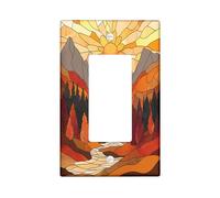 Fall Mountain Nature Decorative Switch Cover 1 Gang Single Rocker, Autumn Stained Glass Woodland Wall Plate Cover, Standard Size, Scenic Electrical Faceplate for Bedroom Living Room Decor