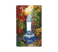 Fall Mountain Nature Decorative Switch Cover 1 Gang Single Toggle, Stained Glass Autumn Waterfall Switchcover Wall Plate, Scenic Electrical Faceplate for Bedroom Living Room Decor