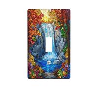 Fall Mountain Nature Decorative Switch Cover 1 Gang Single Toggle, Stained Glass Autumn Waterfall Wall Plate Cover, Standard Size, Scenic Electrical Faceplate for Bedroom Living Room Decor