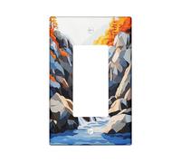 Fall Mountain Nature Switch Cover Wall Plate 1 Gang Single Rocker, Autumn Waterfall River Electrical Faceplate for Bedroom Bathroom Decor, Landscape Standard Size Switchplate