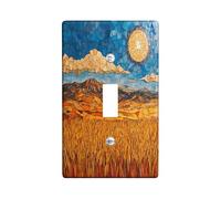 Fall Mountain Nature Switch Cover Wall Plate 1 Gang Single Toggle, Autumn Stained Glass Wheat Electrical Faceplate for Bedroom Bathroom Decor, Landscape Standard Size Switchplate