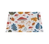 Fall Mushroom Maple Leaf Sketch Vinyl Placemats Set of 1 for Dining Tables,Kitchen Table Mats Heat Resistant Washable Wipeable PVC Place Mat