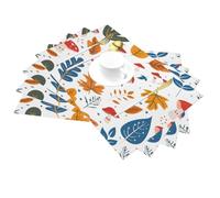 Fall Mushroom Maple Leaf Sketch Vinyl Placemats Set of 4 for Dining Tables,Kitchen Table Mats Heat Resistant Washable Wipeable PVC Place Mat