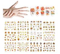 Fall Nail Stickers Autumn Maple Leaves Pumpkin Turkey Nail Art Stickers Thanksgiving Themed Water Transfer Decorations, 12 Sheets/Set Art Supplies, Thanksgiving, Fall