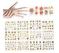 Fall Nail Stickers Autumn Maple Leaves Pumpkin Turkey Nail Art Stickers Thanksgiving Themed Water Transfer Nail Decorations, 12 Sheets/Set Thanksgiving Nail Stickers