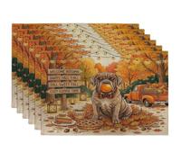Fall Neopolitan Mastiff Dog Placemats Set of 6, 12x18 Inch, Autumn Camping Truck Scenic 6Pcs Table Mats for Dinning, Holiday Pattern Holiday Home Kitchen Decor